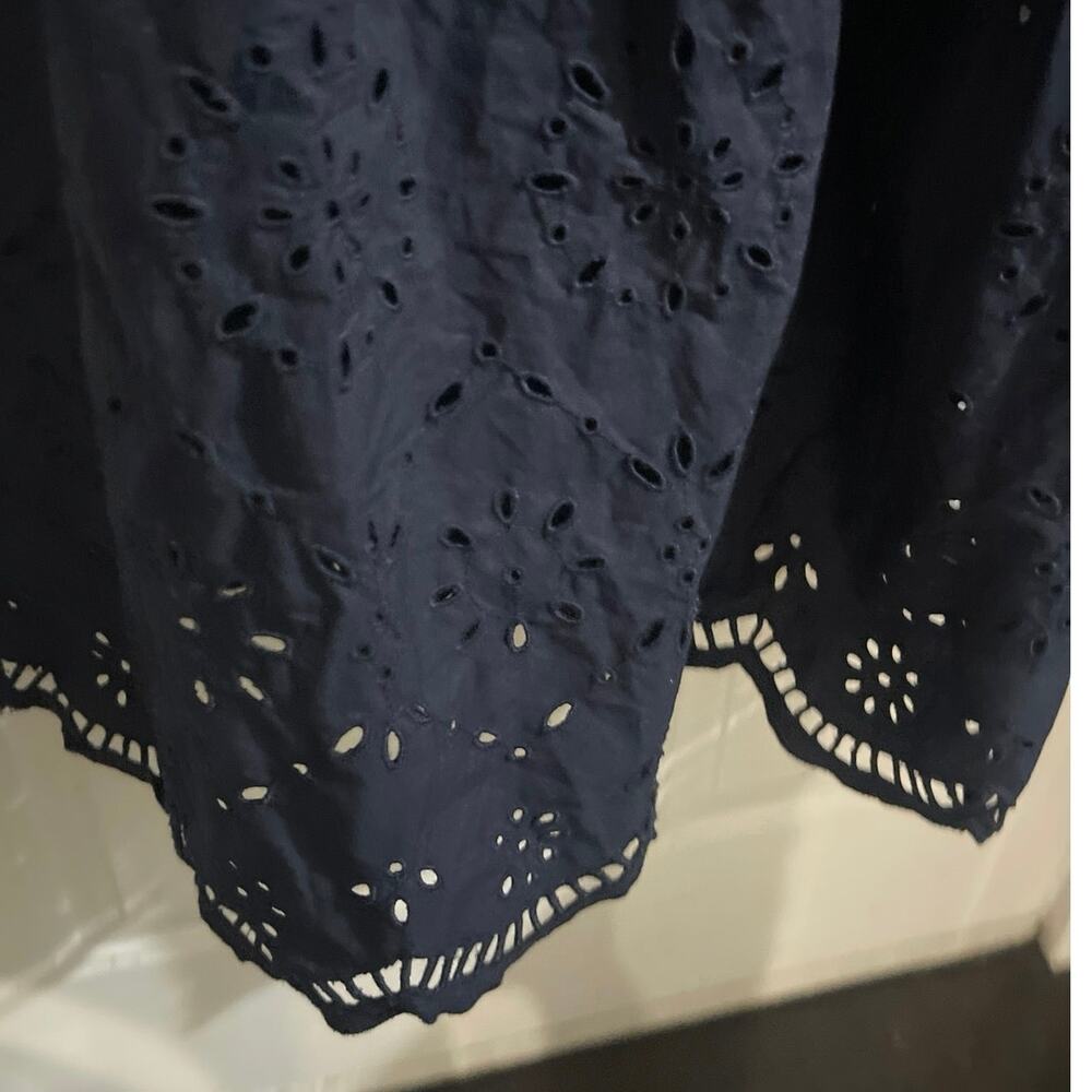 Free Assembly Eyelet Long Sleeve Maxi Shirt Dress Cinch Tie Waist SZ M Cottage - Picture 4 of 7
